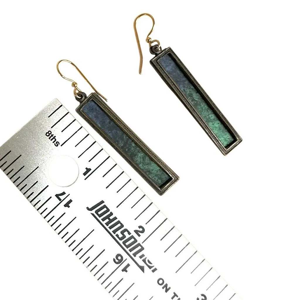 Modernist Patina Rectangle Drop Earrings with Gold - Image 7