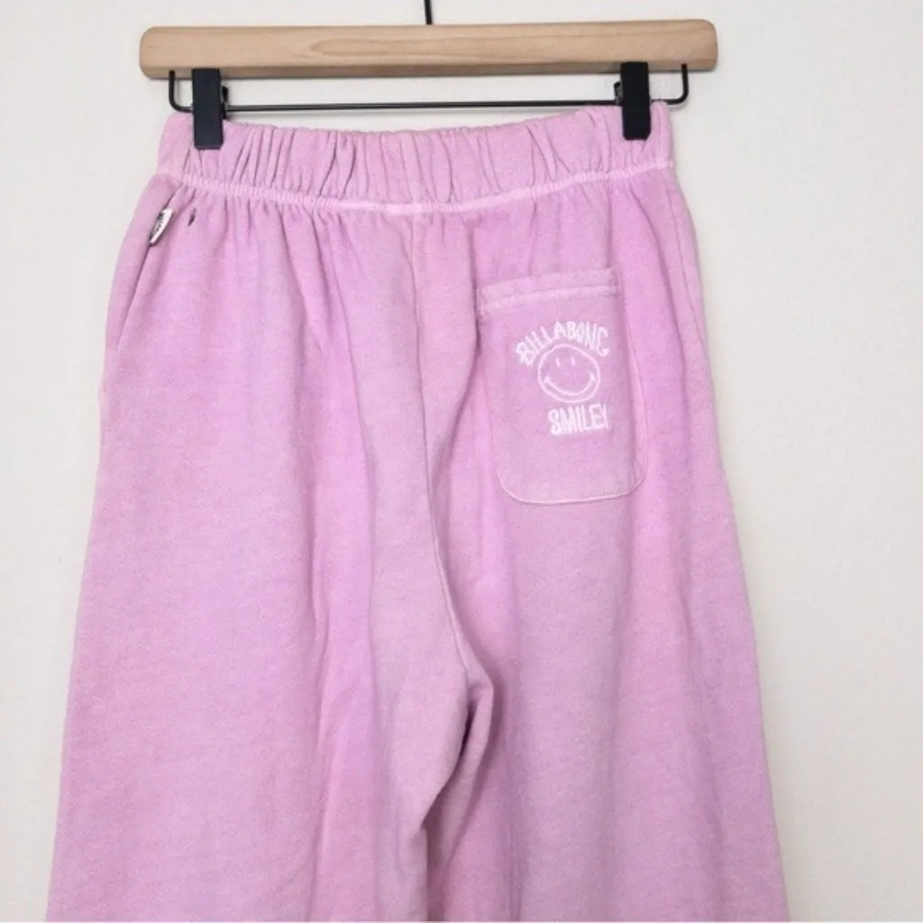 Billabong x SMILEY Happy Saturday Sweatpants XS Pink Track Jogger Fleece Tapered - Image 11