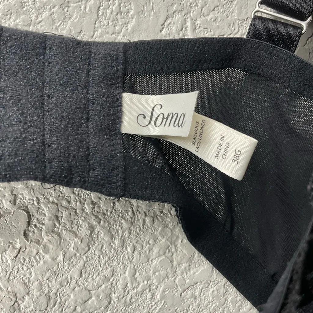 Soma size 38G sensuous lace bra unlined wired black adjustable - Image 4