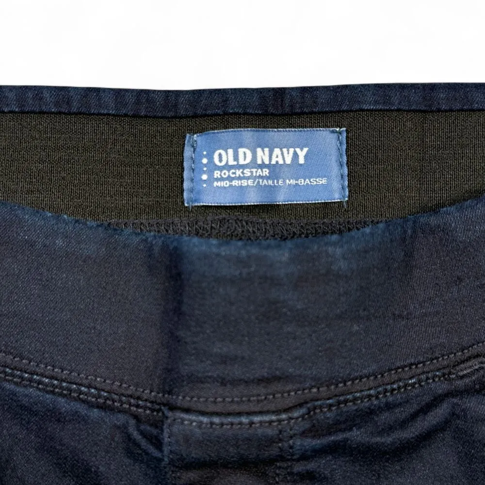 Old Navy Rockstar Mid Rise Indigo Rinse Jeggings Dark Denim Skinny Women 10 - Image 3