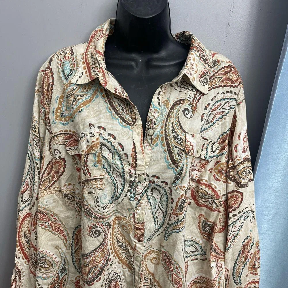 Croft & Barrow women 3X Tan and red paisley pattern blouse #paisleypatte… - Image 2