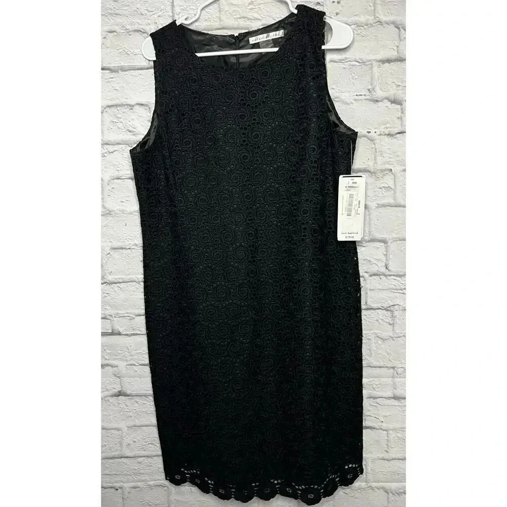 NWT Peter Nygard black sheath eyelet sleeveless dress, size 14p. - Image 3