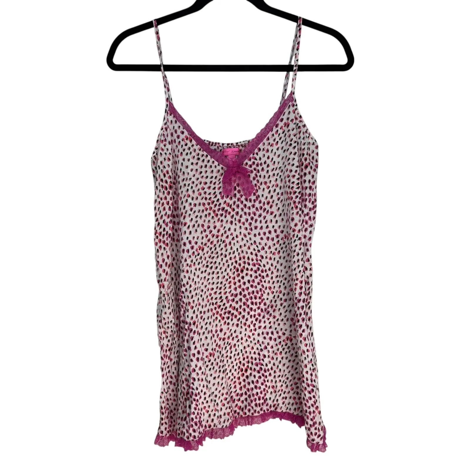 Betsey Johnson 2016 Womens Pink Print Lace Trim Cami Nightie Sleep Dress Size S - Image 10