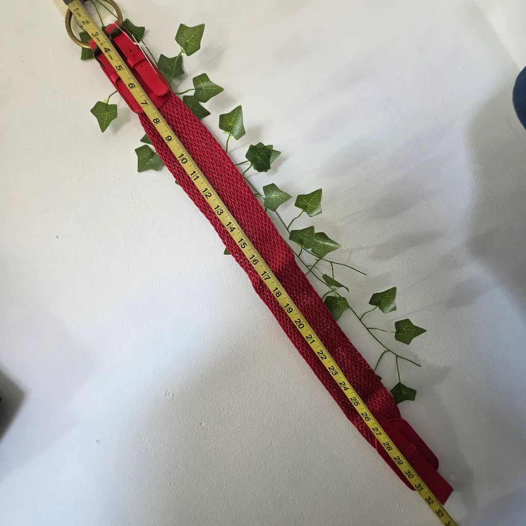 Vintage Red Leatherette Basket Weave Adjustable Buckle Belt - Image 8