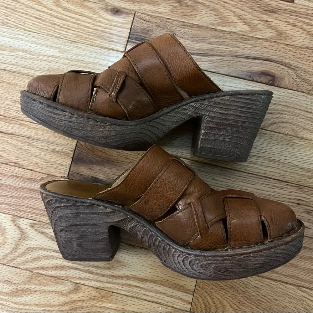 Born Pollina Platform Mules Clogs Brown Woven Leather Size 10 - Image 9