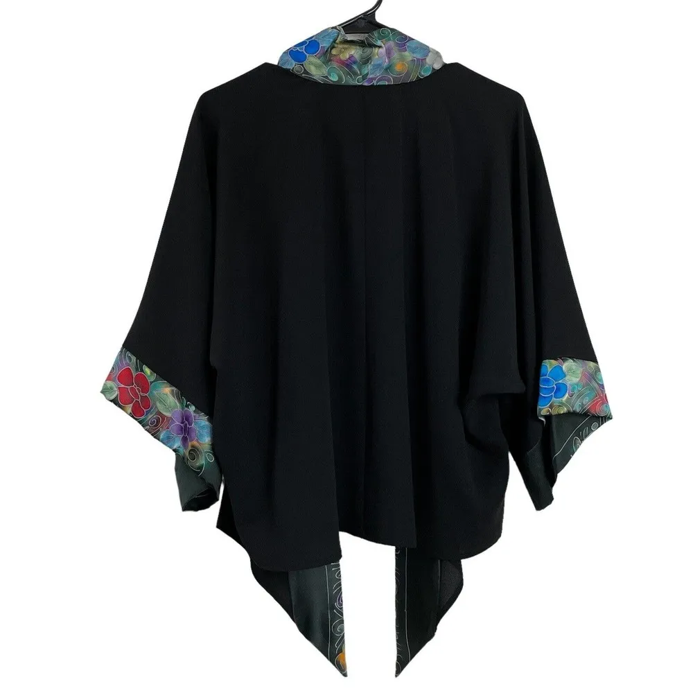 Invisible World Alaska Womens Kimono Jacket Hand Painted Silk Polyester Large Black - Image 2