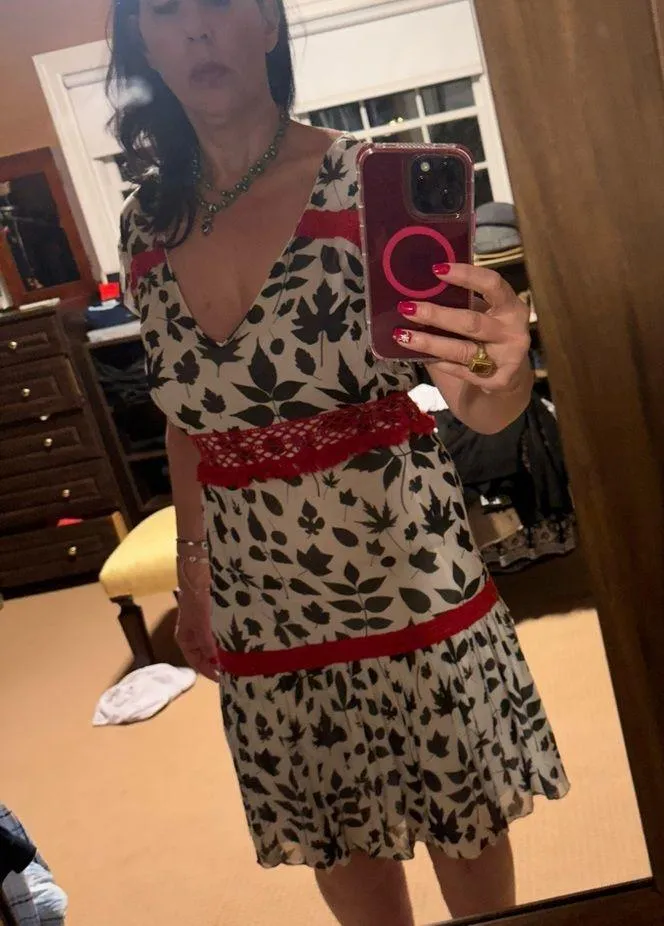 Carolina K dress size large silk gorgeous detail black red and white - Image 6