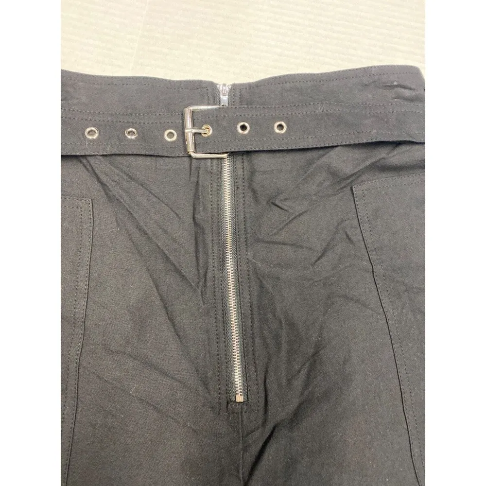 New Elodie Womens Casual Shorts Black High Waist Belted Zip Cuffed M (b9) - Image 2