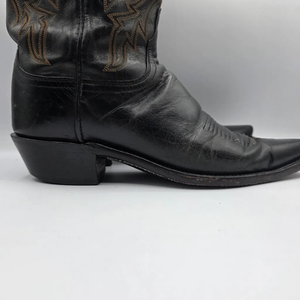 Lucchese 1883 Savannah Black Mad Dog Goat Leather Snip Toe Western Boots Size 10 - Image 9