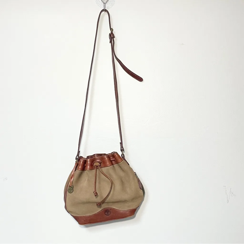 Timberland Vintage Suede Leather Bucket Bag | Crossbody Drawstring |‎ EUC - Image 2