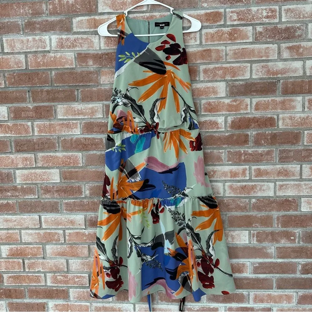 Slate & Willow Floral Sleeveless Midi Dress Green Women’s 6 Garden Party Belted - Image 2