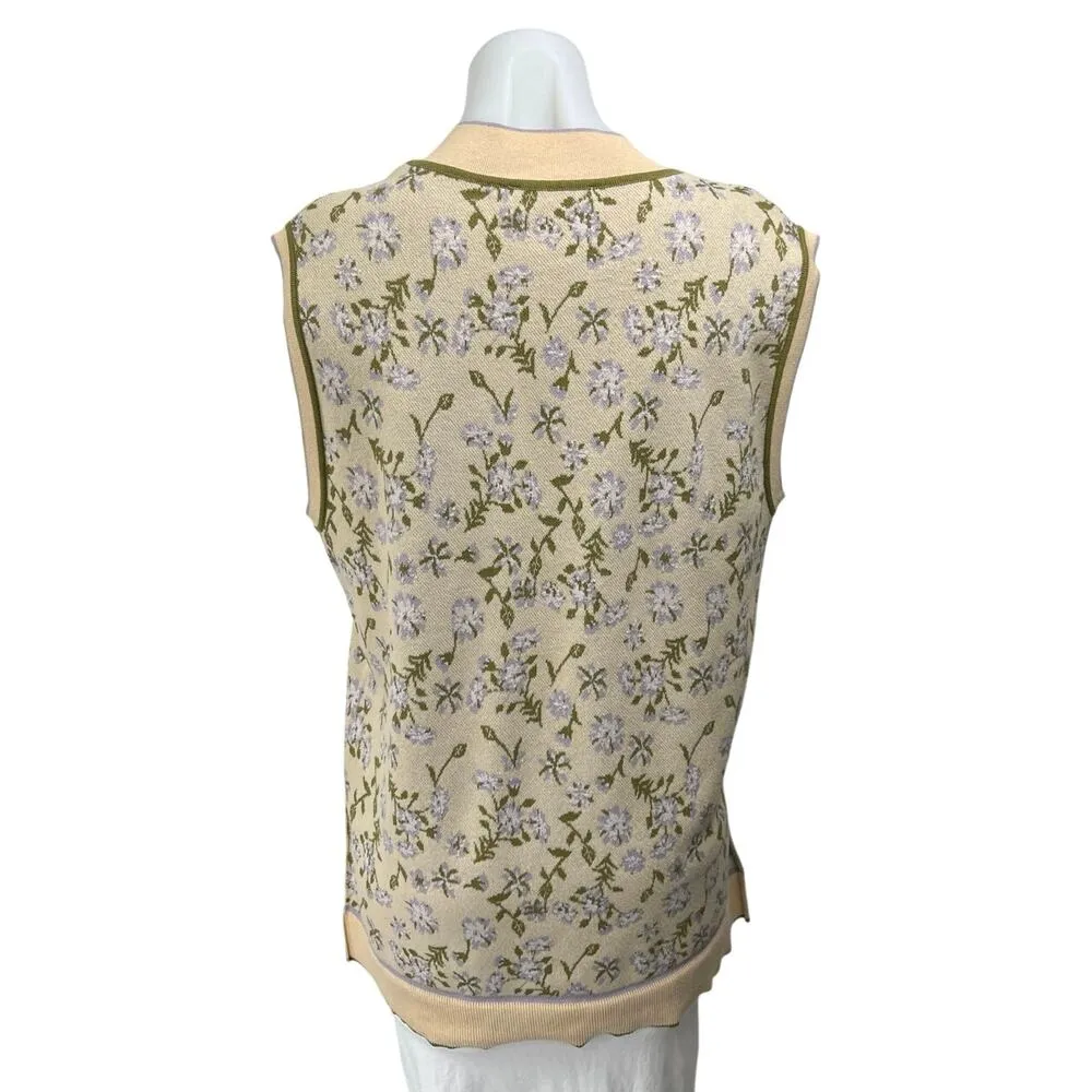 Mango MNG Cream Multicolor Floral Waistcoat Sleeveless Knit Sweater Vest Top M Size M - Image 2