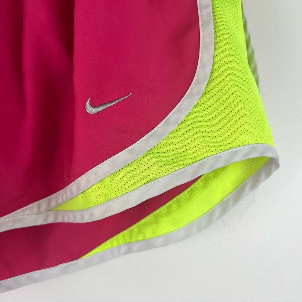 Nike Women's Large Running Shorts with liner Pink with neon green accents - Image 5