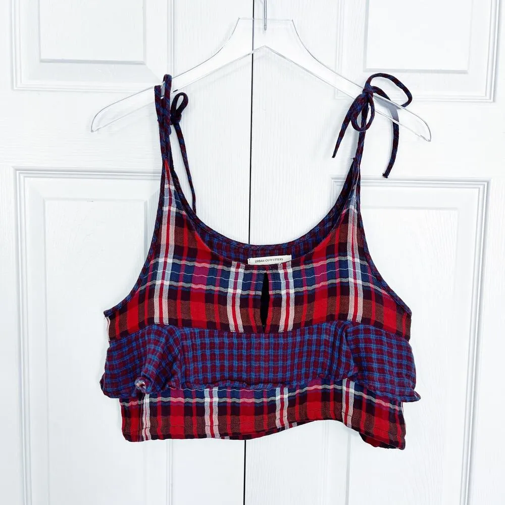 Urban Outfitters Jo Plaid Tie-Shoulder Cropped Top - Image 2