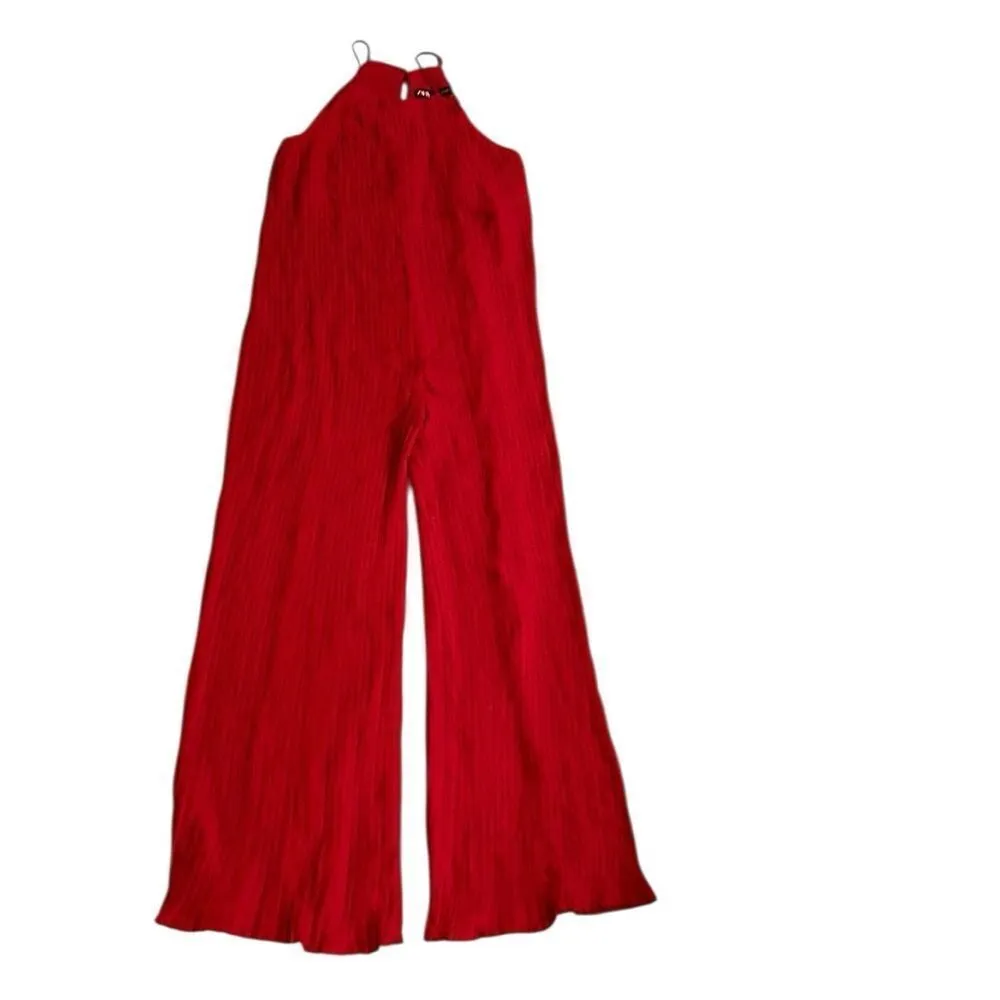 Zara Red Pleated Jumpsuit(Size Small) - Image 3