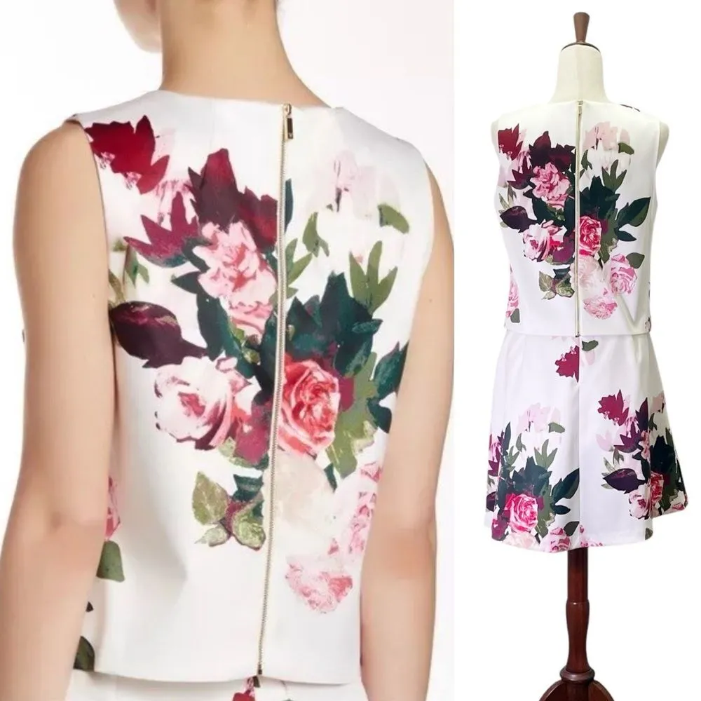 Vince Camuto 2-Piece Floral Set Sleeveless Top PM & A-Line Skirt Size 10 Roses - Image 4