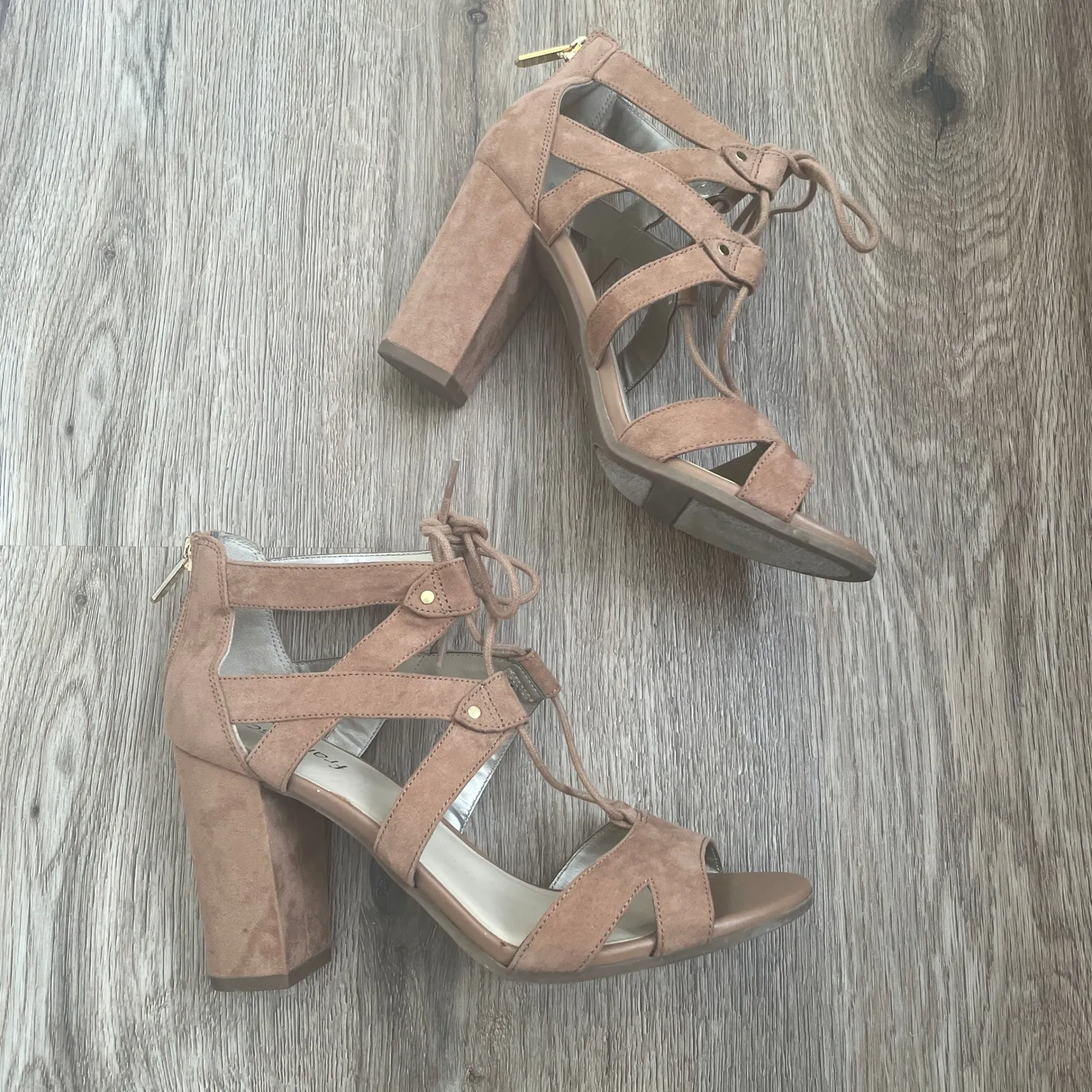 Francesca's Block Heel Sandals size 7 Faux Suede Lace Up Open Toe Boho Chic Shoe - Image 12