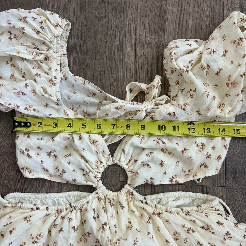 SABO Ales Pale Yellow Floral Cotton Mini Dress L Size L - Image 9