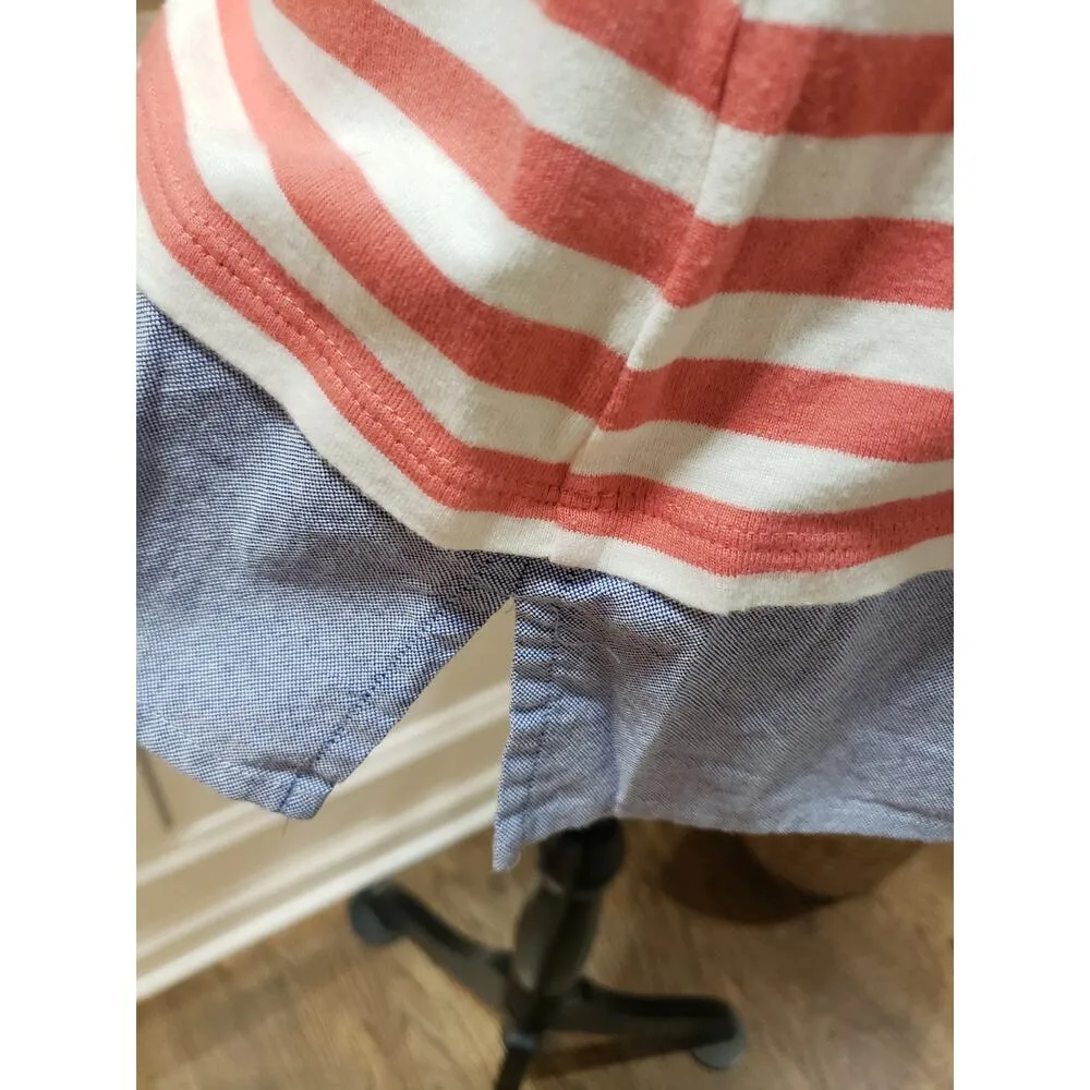 Tommy Hilfiger T-Shirt Women's Medium Red Striped Cotton Regular Fit Slit Hem - Image 13