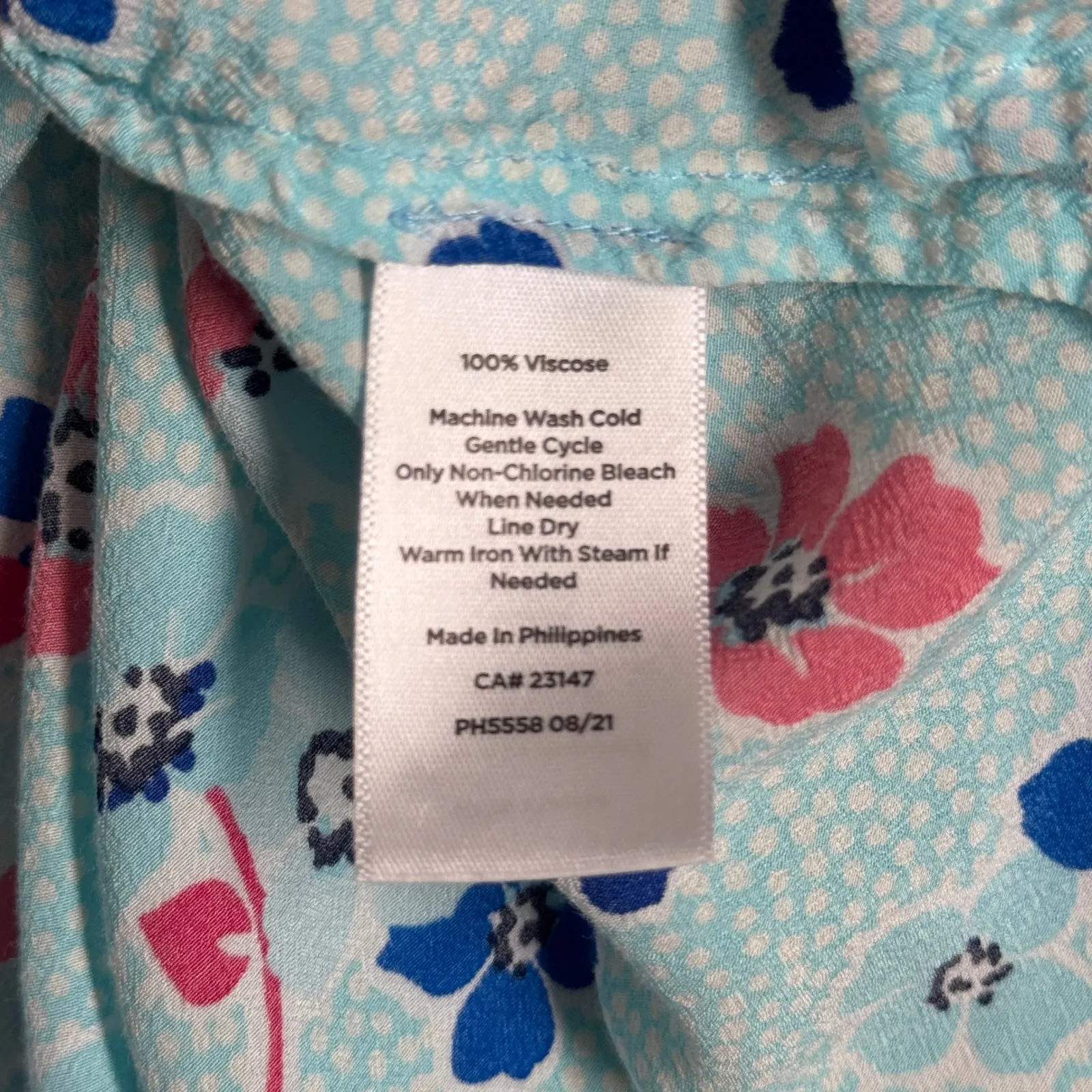 Talbots Shirt Blue Floral Print Sleeveless Buttons Blouse Casual Cute Size Large - Image 7