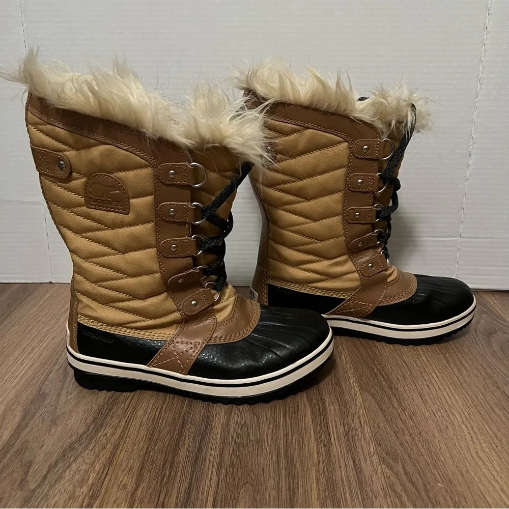 Sorel Tofino II Size 5 Waterproof Winter Snow Boots Faux‎ Fur Tan Black apres - Image 2