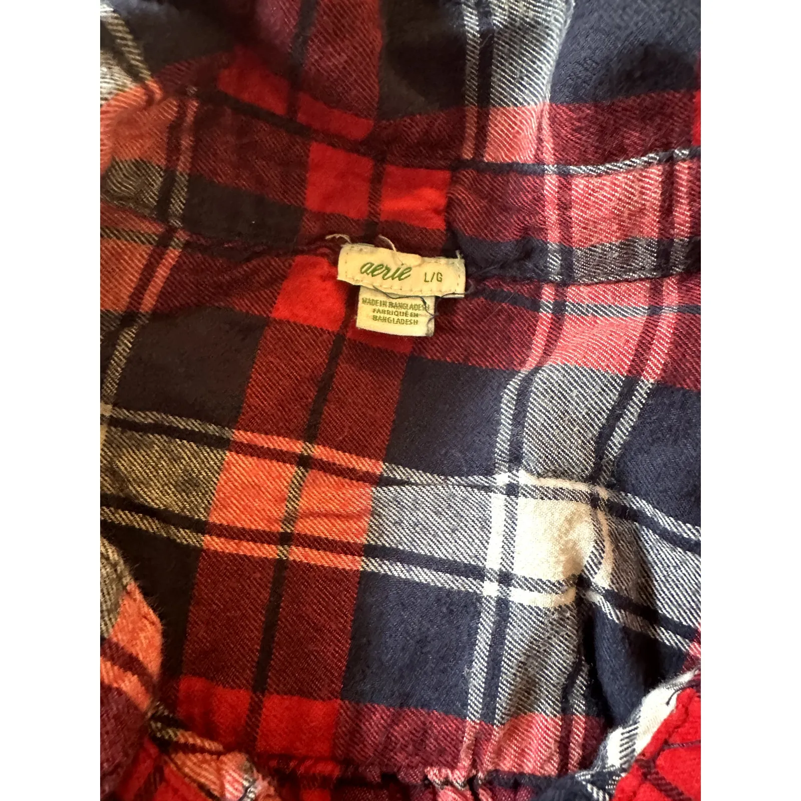 Aerie Red Blue White Button Down Flannel  Large - Image 2