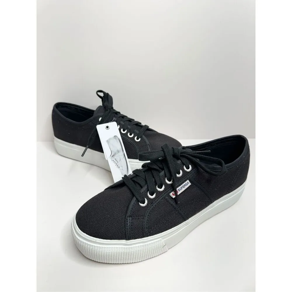 Superga Sneakers Classic Black Canvas Mens Size 8 Lace Up Fashion Shoes NEW - Image 5