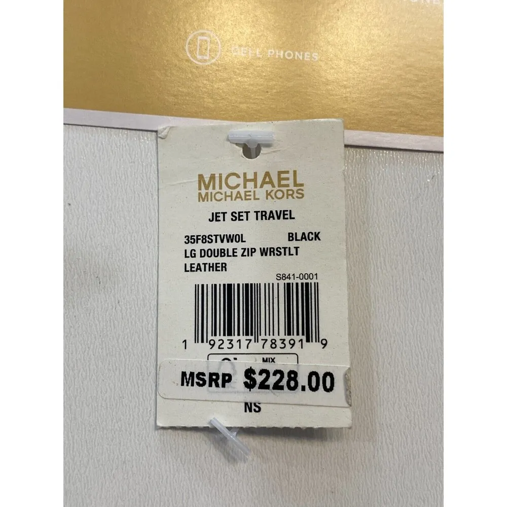 Michael Michael Kors Jet Set Travel Black Double Zip Leather Wristlet NEW $228 - Image 8