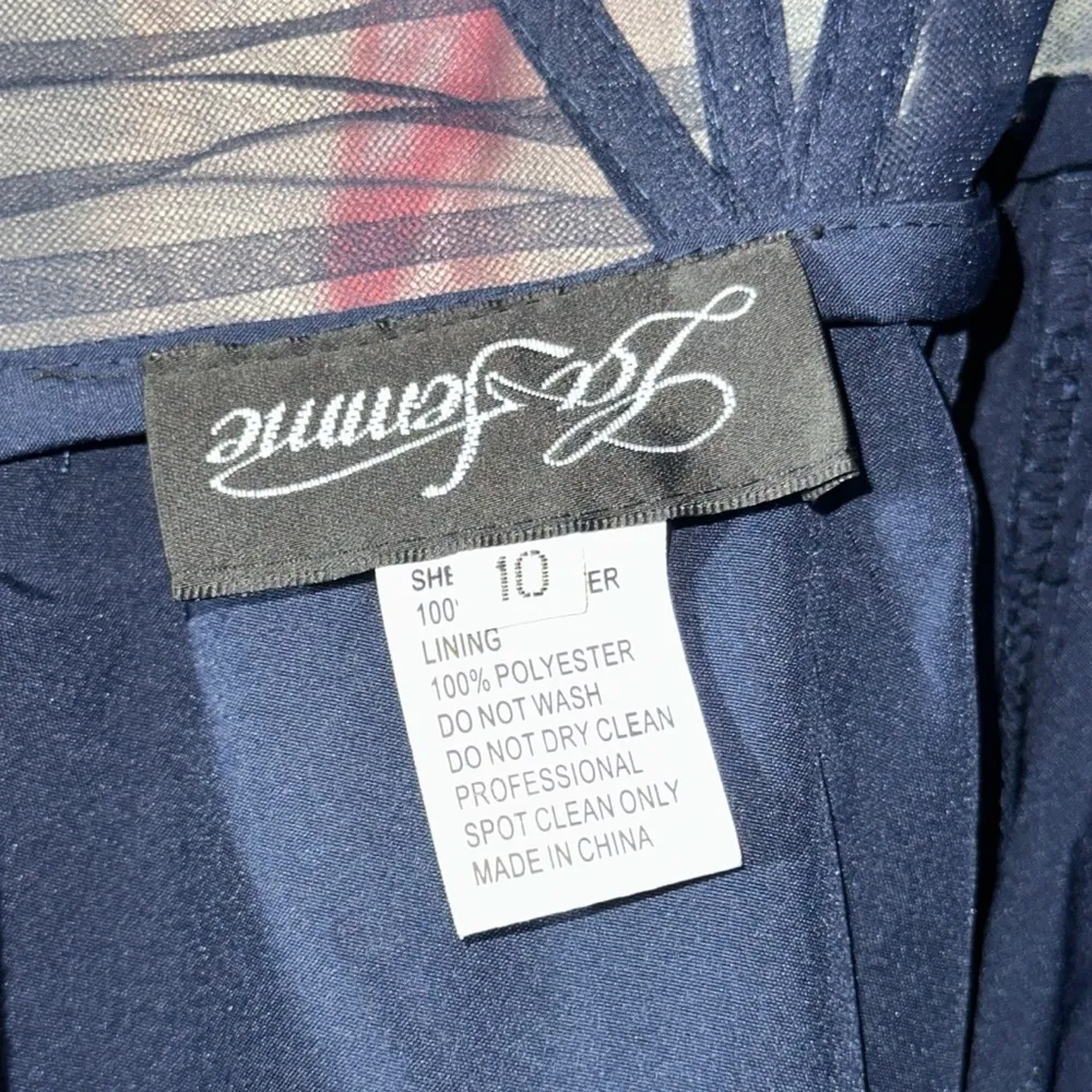 La Femme Navy Blue Illusion A-Line Tulle BallGown Dress Womens 10 - Image 5