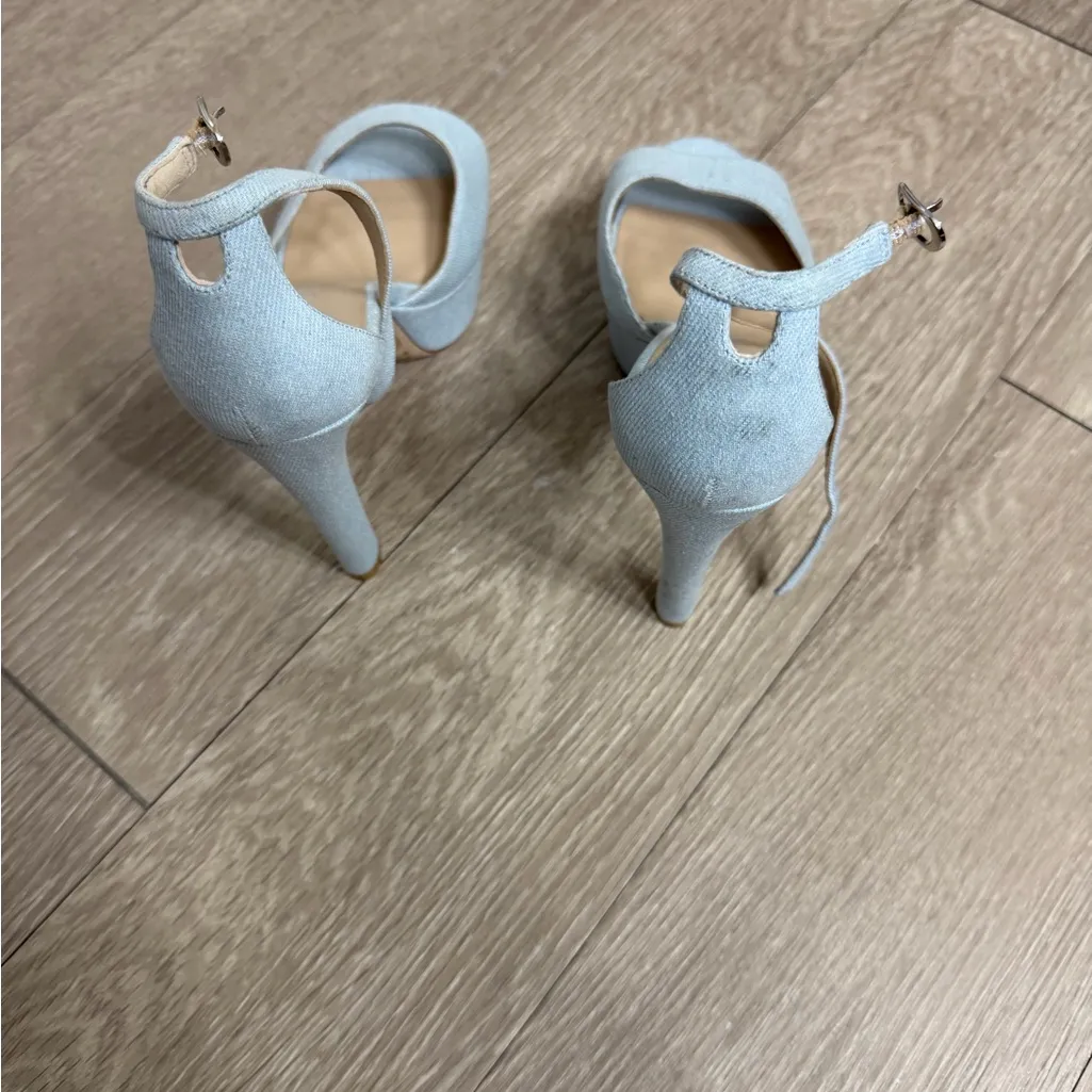 Stuart Weitzman Denim Platform Ankle Strap Heels Size 8.5 - Image 3