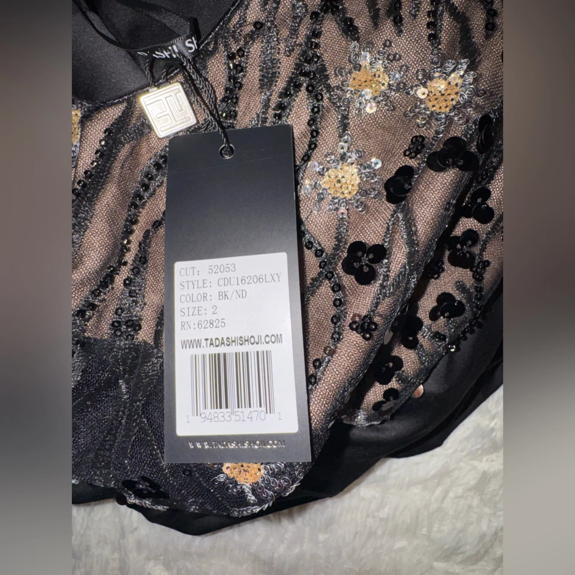 NEW Tadashi Shoji Black Sequin Under sea Lace Bodice Long Sleeve Gown Size 2 - Image 10