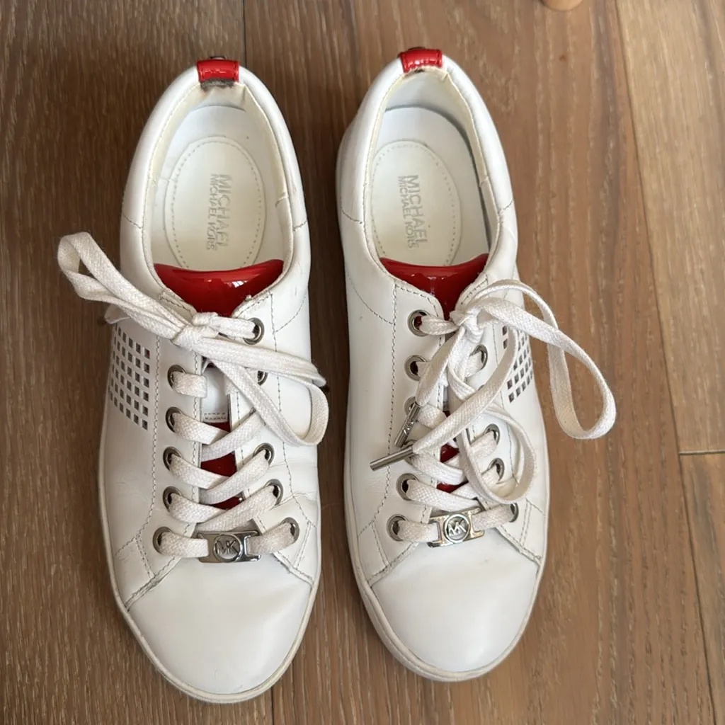 MICHAEL Michael Kors White and Red Sneakers Size 6.5 - Image 5