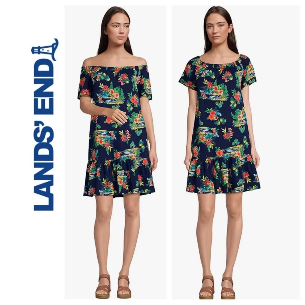 Lands End Cotton Jersey Off the Shoulder Ruffle Hem Swim‎ Cover-up Dress 3X - Image 3