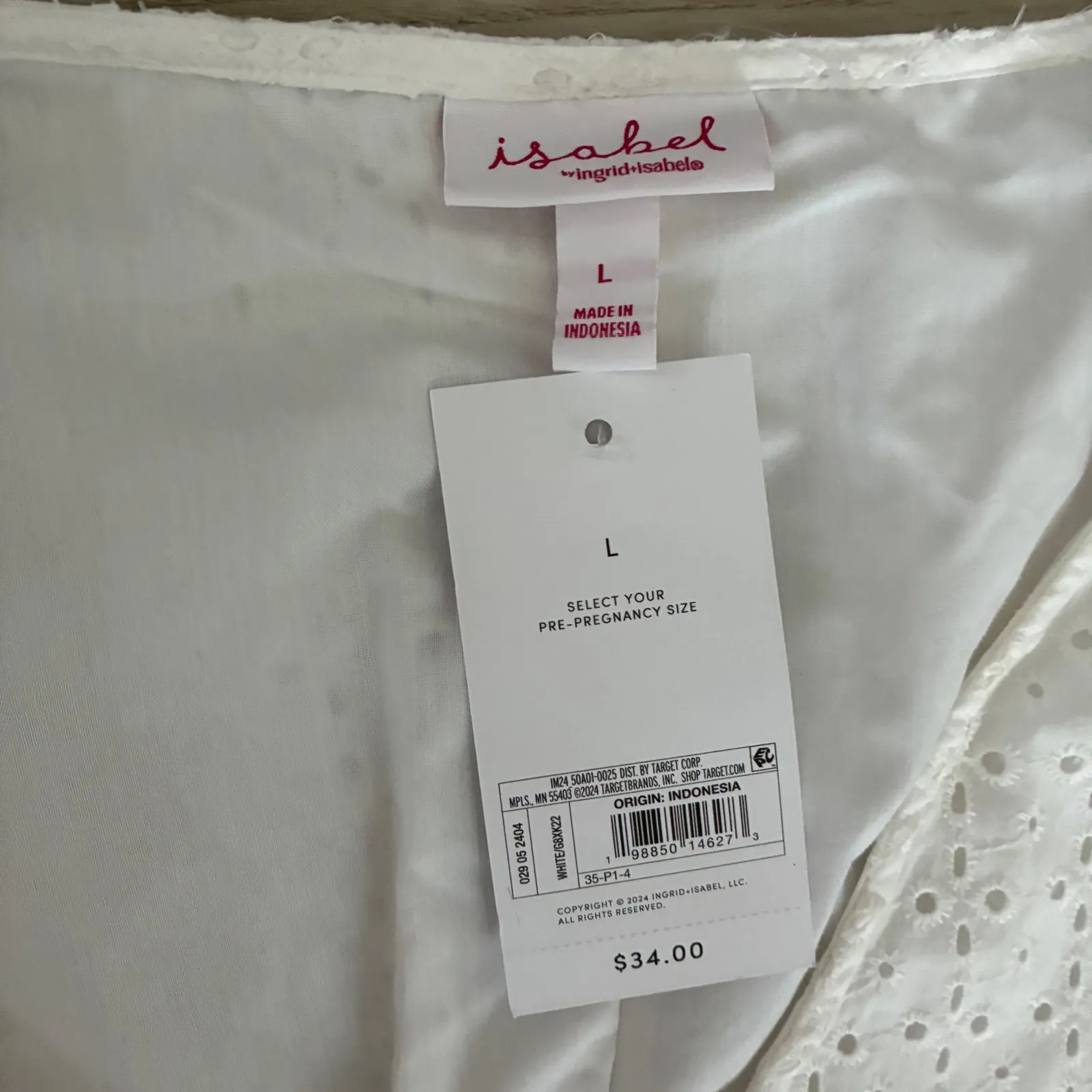 New Isabel Maternity White Eyelet Lace Tiered Midi Dress Maternity L Size L - Image 3