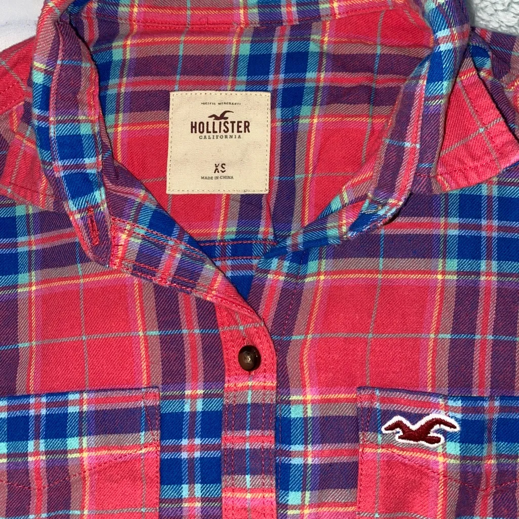 Hollister Co. Pink Plaid Button Up Flannel - Image 2