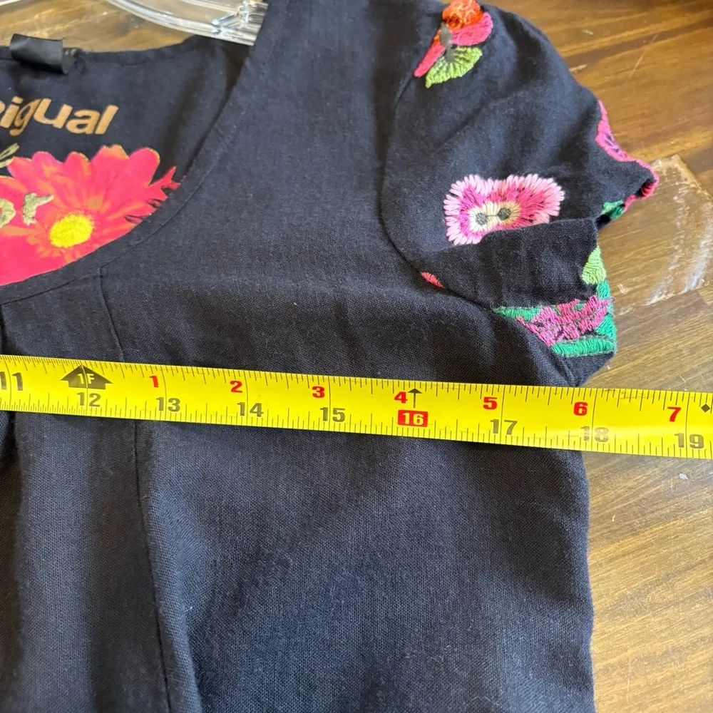 Desigual Flower Day Embroidered Tunic Top Long Line Butterfly Black Y2K - Image 5