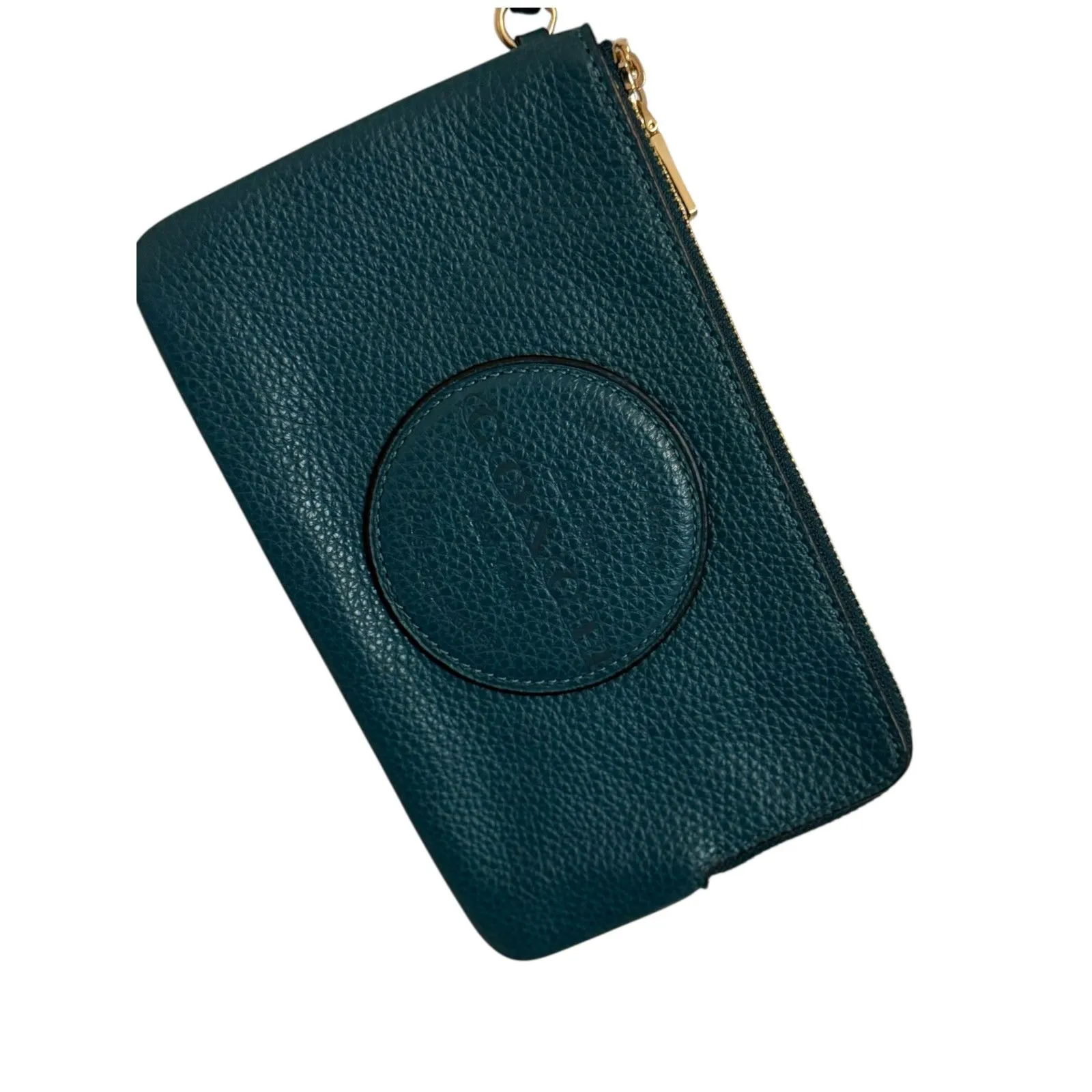 Coach Dempsey Teal Pebble Leather Double Zip Wristlet with Gold Hardware - Image 9