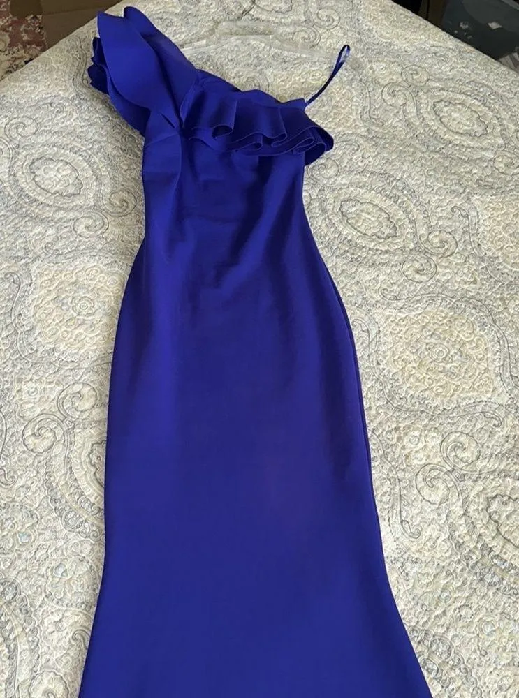 Chiara Boni 38 Purple/Blue Elisir Ruffle Gown - Image 6
