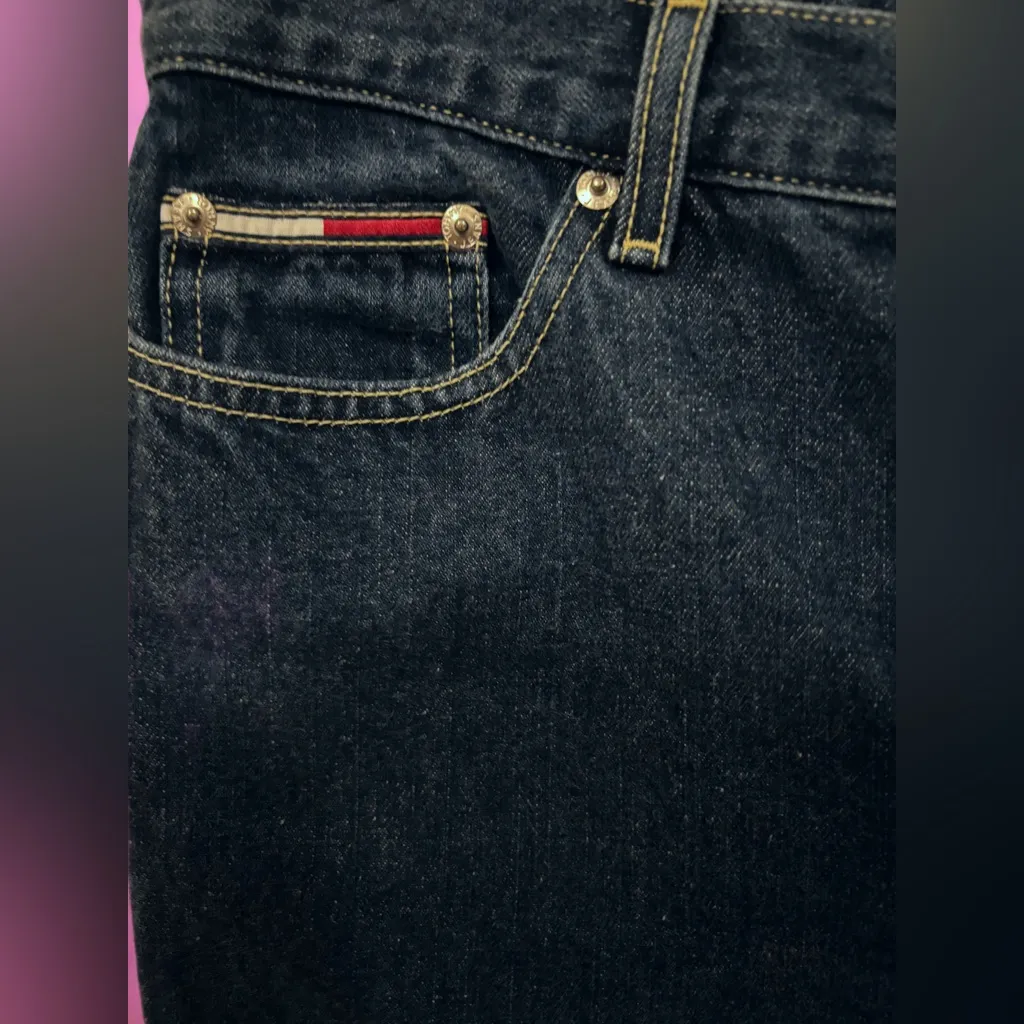 Vintage 90s Tommy Hilfiger Mid-Rise Dark Blue Denim Bootcut Flare Jeans 30” - Image 3