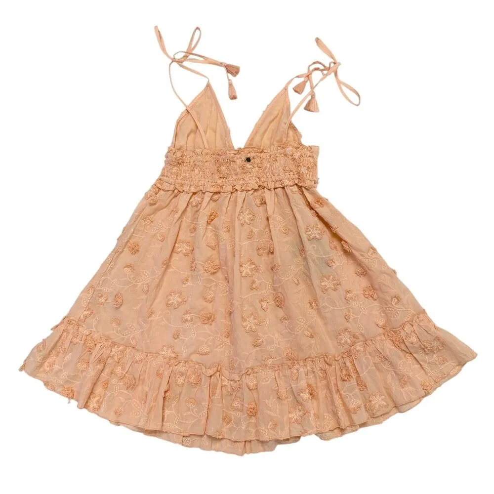 Z&L Europe Plunge Neck Tied Shoulder Embroidered Kona Babydoll Dress Peach sz S Orange - Image 7