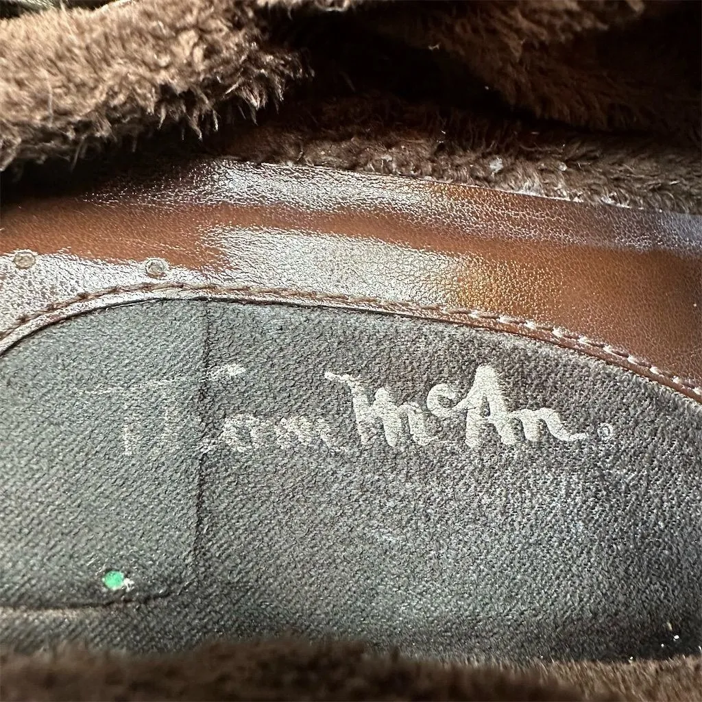 Thom McAn Women's Brown Suede Clogs Faux Fur Lining‎ Bow Detail Slip - Image 5