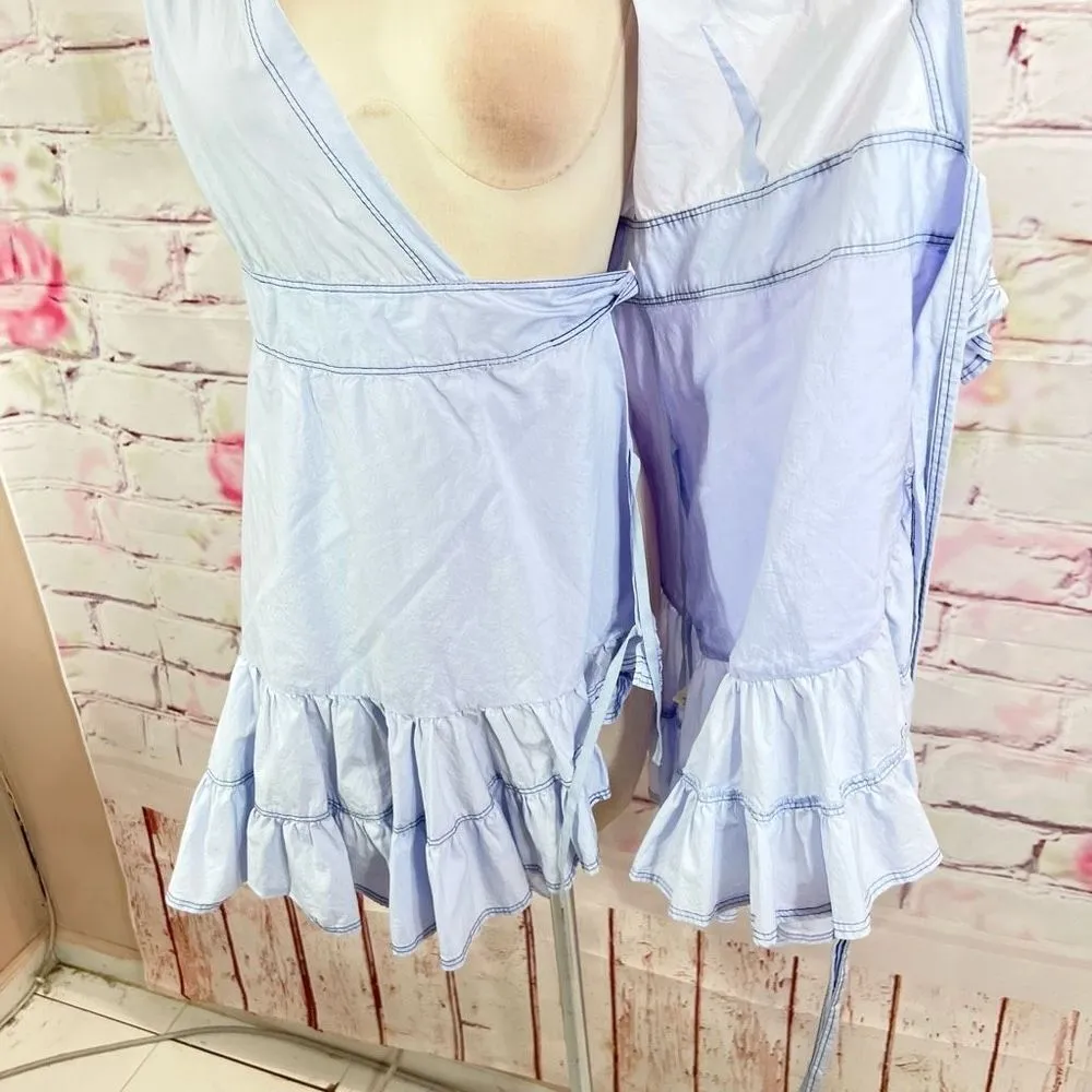 Rebecca Taylor Women's Sleeveless Ruffled Poplin True Wrap Dress Light Blue Sz 2 - Image 10