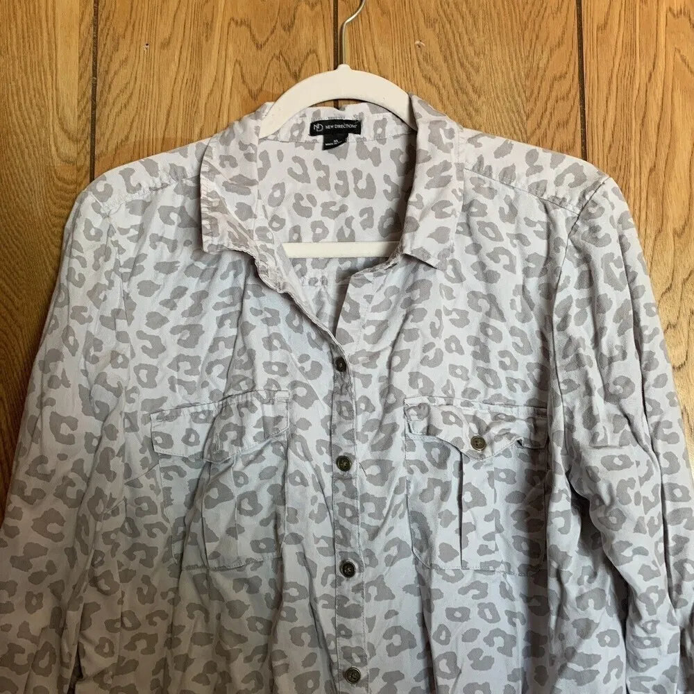 New Directions Womens Sz XL Multicolor Animal Print Snap Button Up Shirt Blouse - Image 2