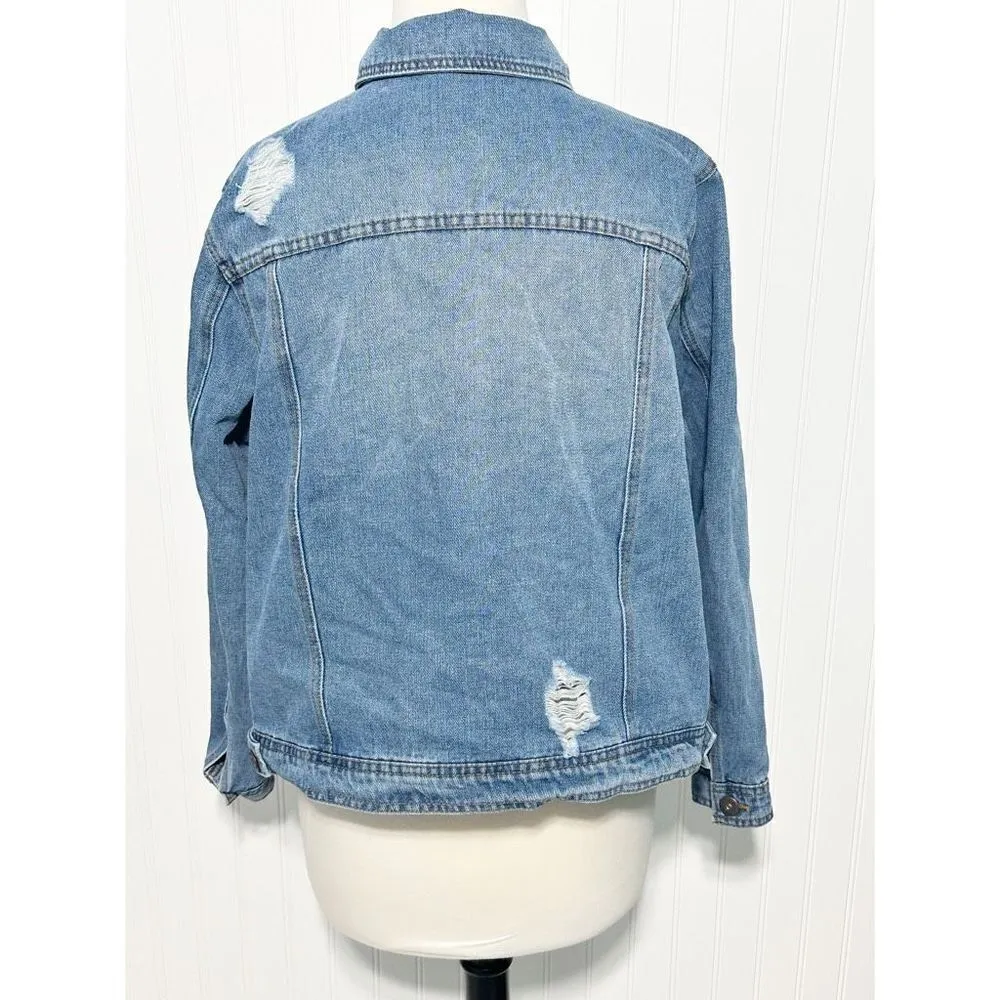 Highway Jeans Women's Distressed‎ Collared Button Down Denim Jacket Blue Size 1X - Image 4