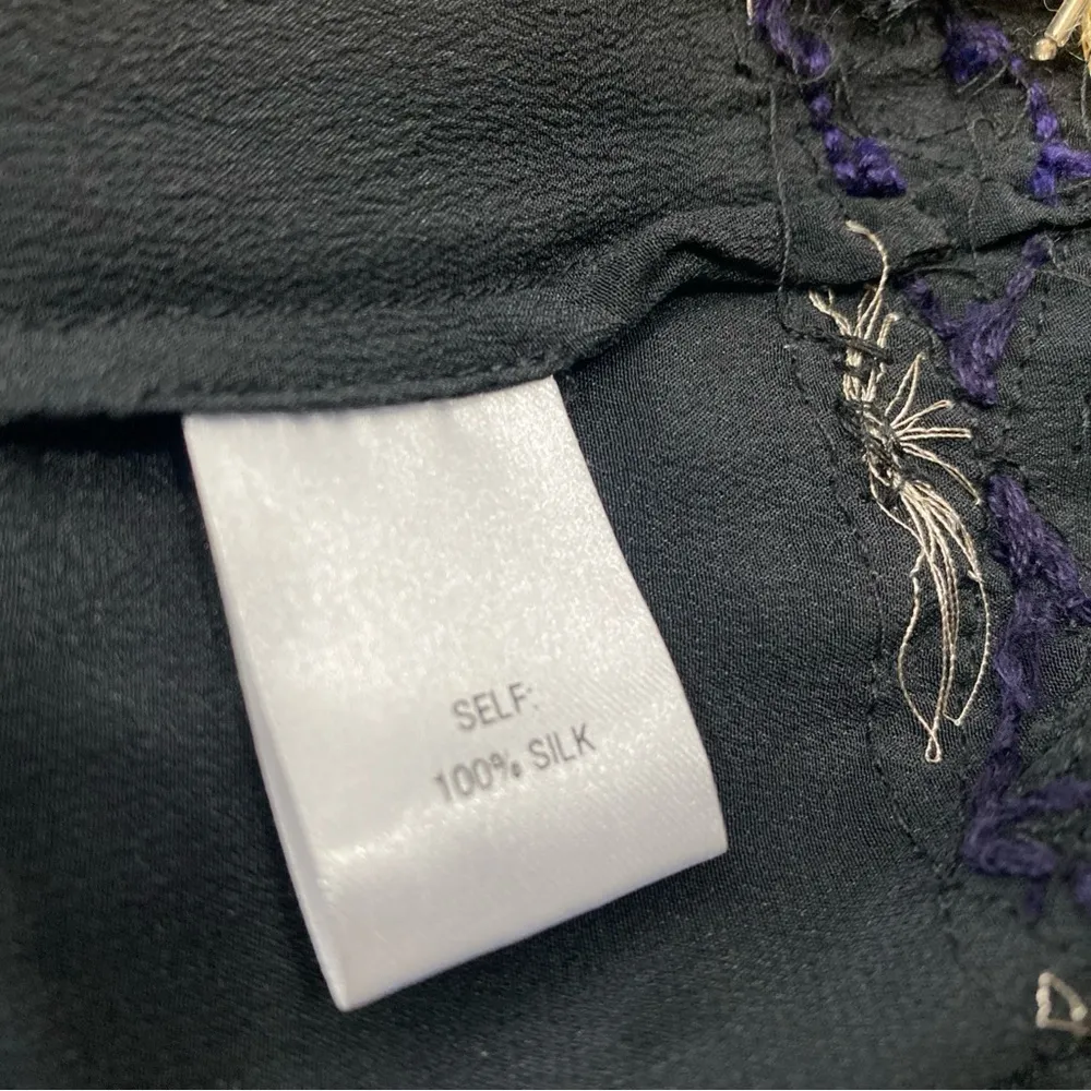 Artelier Nicole Miller Silk  Beaded Sequined Top Black Gold Fringe Sheer Small - Image 9