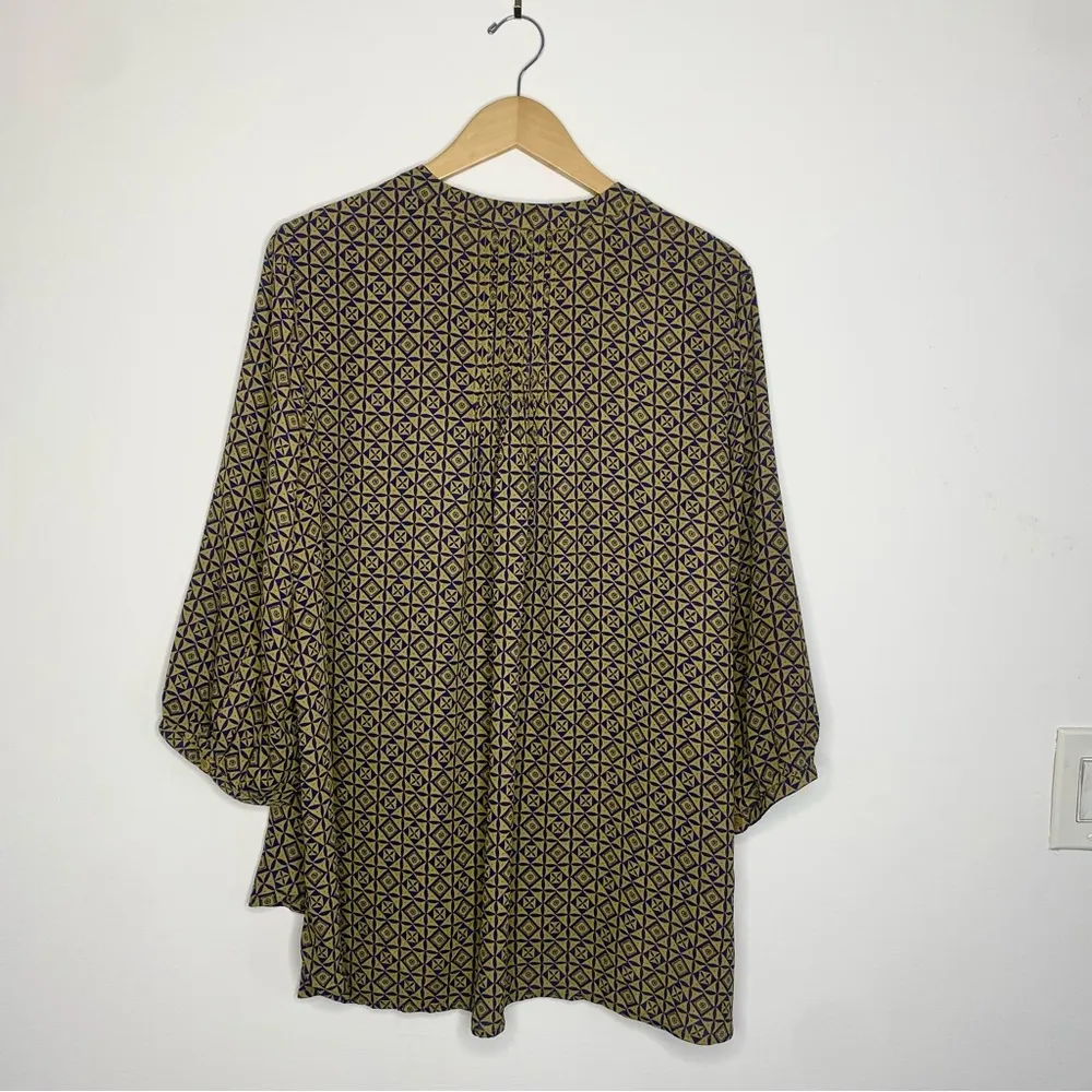 Women’s Silk Flow Loose Summer Dress Work Blouse Tan and Black Size 1XL Brown - Image 2