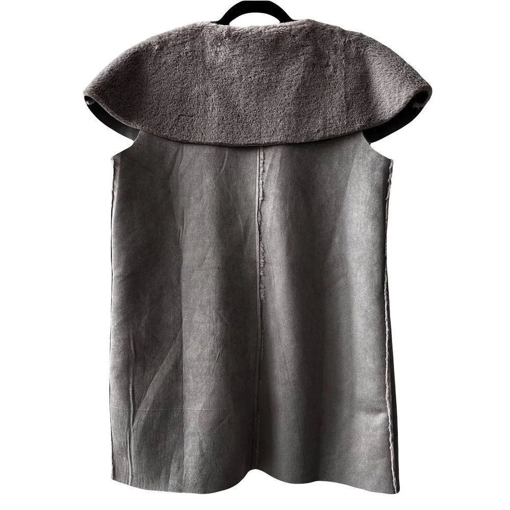 MONORENO Women's Gray Long Polyester Faux Suede Soft Vest Size Med With Buckles - Image 4