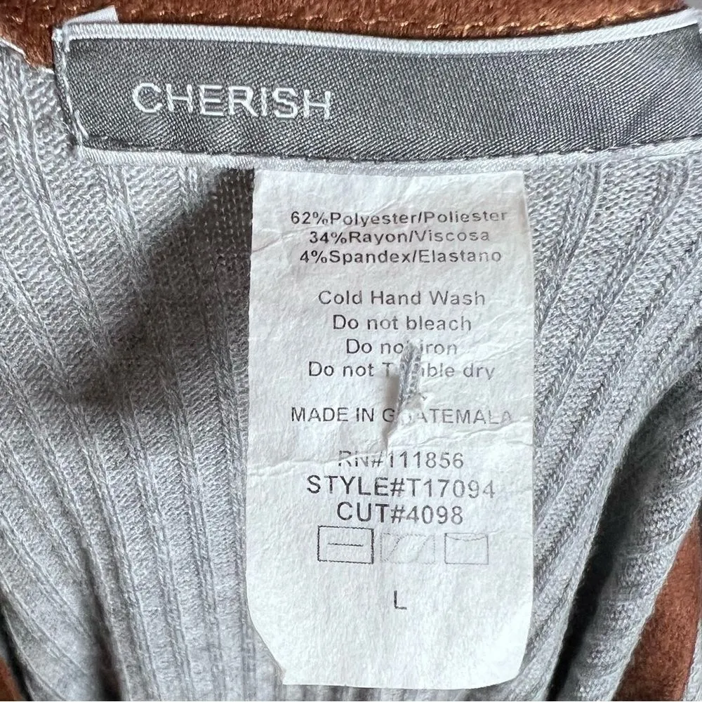 Boutique  light gray and brown suede elbow latch top size large - Image 6