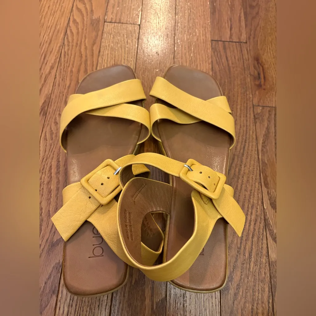 Bueno Yellow Leather Strappy Wedge Sandals - Image 3