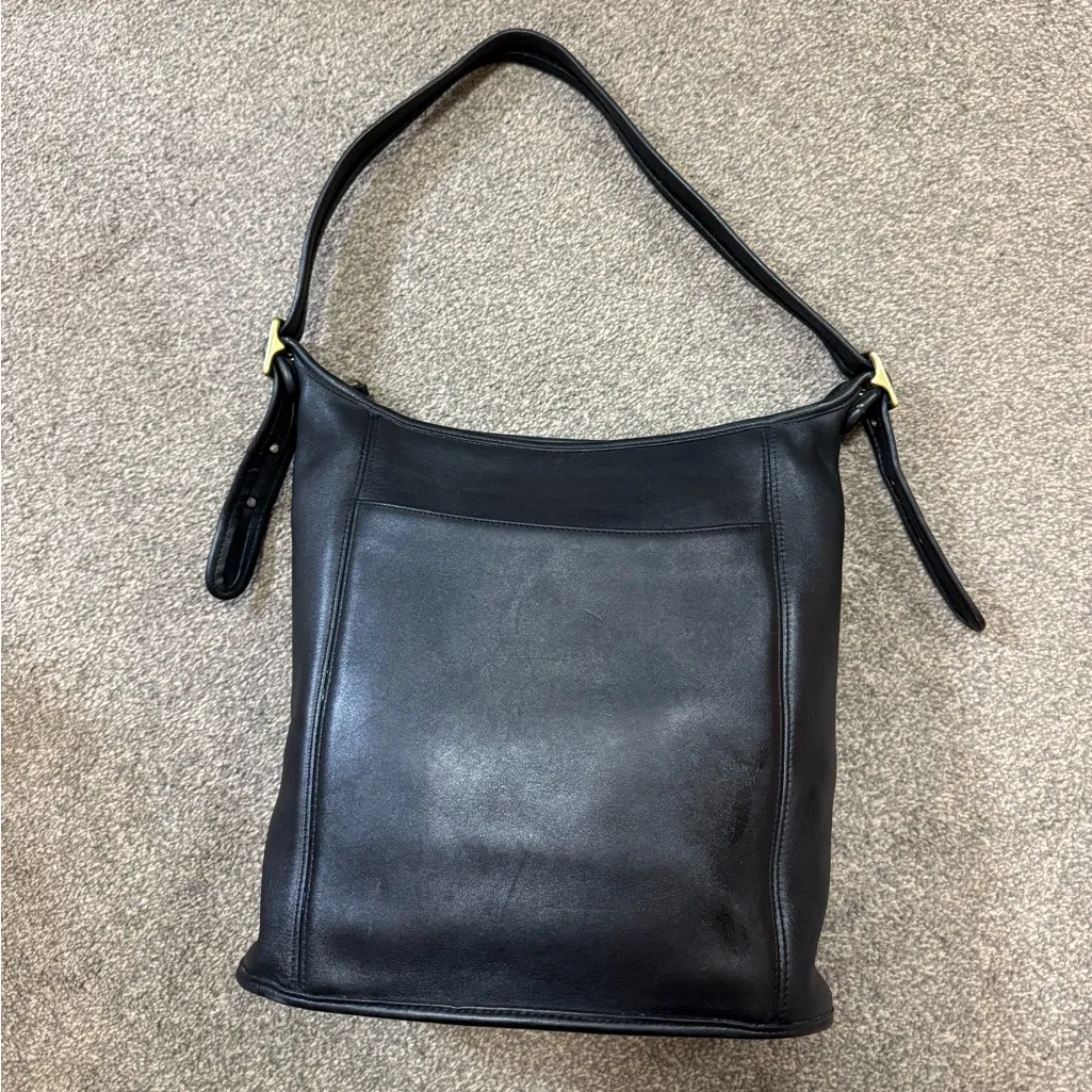 Vintage Coach 9060 Duffle Black Leather Shoulder Bag Hobo - Excellent Condition - Image 3